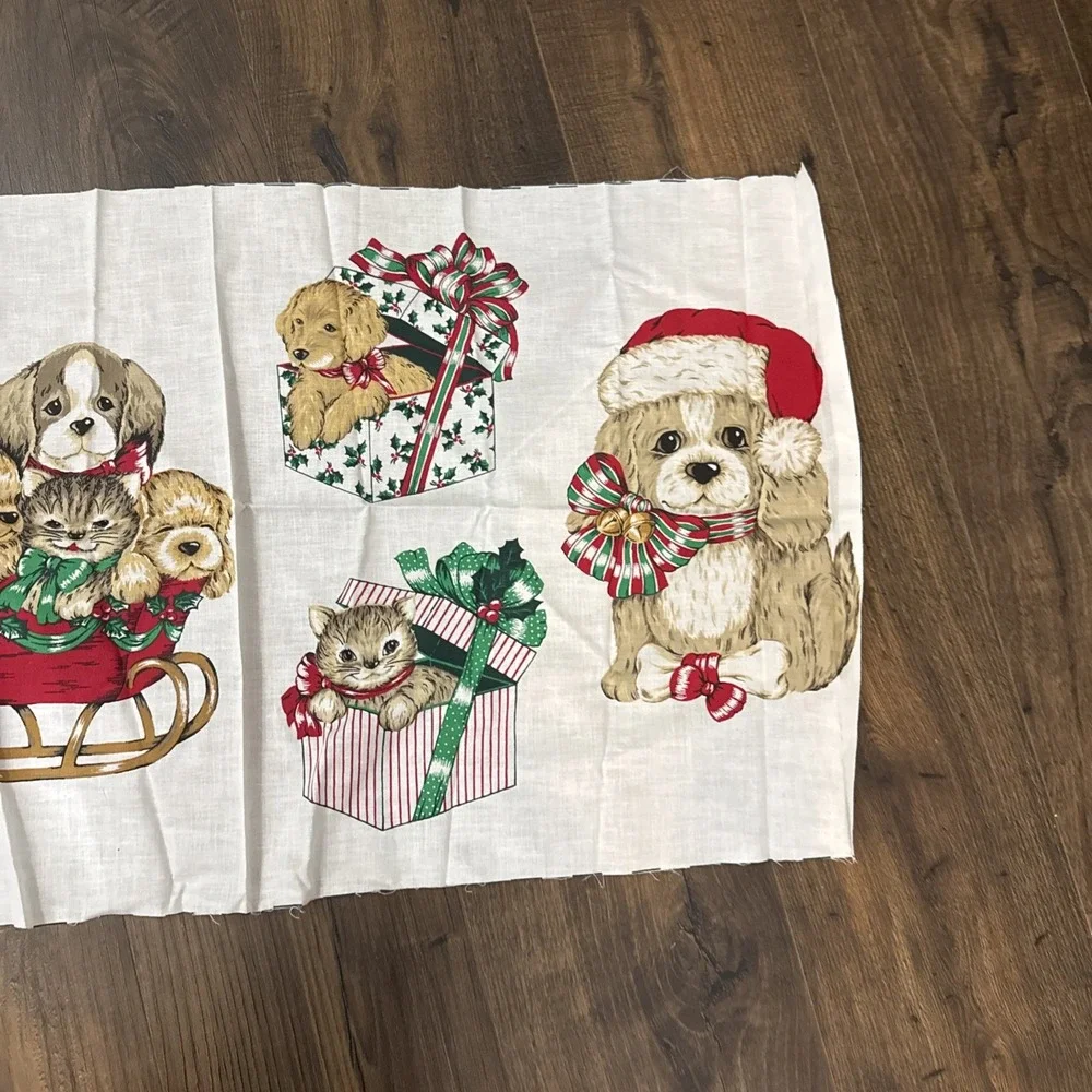 Christmas cat dog kitten puppy in Santa hat fabric panel